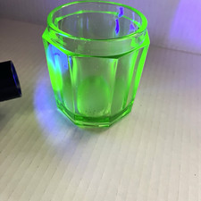 Depression Uranium Glass Hexagon Small Jar Circa 1930's no lid  picture