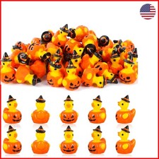 Pack of 50 Durable Mini Resin Ducklings with Pumpkin Faces - Halloween Charm picture