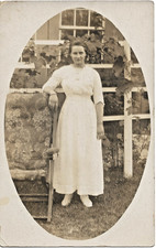 Real Photo Postcard RPPC Adult Woman Oval Frame Arm on Chair AZO UNU picture