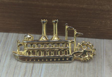 Retro Steamboat Gold Tone Pin Brooch Huckleberry Fin Theme picture