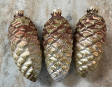 VTG gold glitter Christmas Pinecone Ornament Blown glass West Germany 3pc picture