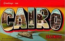 Vintage 1939 Cairo Illinois Large Letter Multi-View Linen Postcard CT Art picture