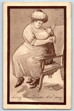 Humor Fat Woman Sitting On Man Lap Long Courtships Don't Pay H Horina Postcard picture