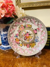 Vintage United Wilson JUWC 1897 Pink Ribbons Roses Crackle Porcelain Plate picture