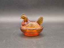 L.E. Smith Vintage Indiana Honey Amberina Glass Hen On Nest Salt Candy Mini Dish picture
