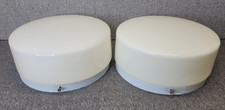 Vtg Lot 2 MCM Prescolite Metal Milk Glass Flush Mount Drum Ceiling Light 12