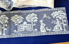 Vintage French Filet Lace Trim Pictorial Country Scene 5 In x 11.5 Yds Sewing picture