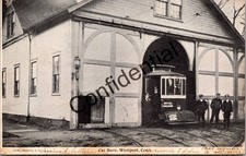 View Of The Car Barn & Trolley With Conductors At Westport CT Connecticut Z189 picture