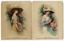 Pretty Edwardian WOMEN Two 1914 Calendar Tops by FRANK DESCH June May Daughters picture