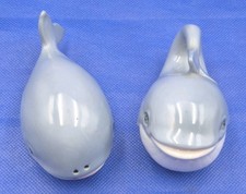 Adorable Vintage Gray Whale Porcelain S&P Shaker Set 4x2.5