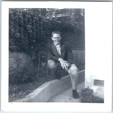 1954 Inglewood California Snapshot Photo Man Fashion Garden Rose Wall CA Vtg picture