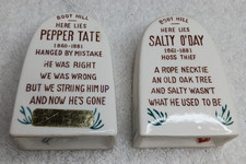 Ceramic Boot Hill Tombstone Novelty Salt & Pepper Shakers Set 2pc White picture