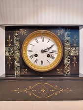 Antique FRENCH Belgium Blk/Gray MARBLE CLOCK by Marti: 1890 RUNS/CHIMES/ $SALE$ picture