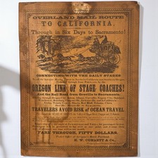 Antique 1866 Stagecoach Overland Mail Western Railroad Mining Broadside Sign picture