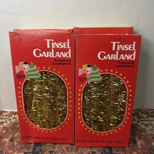 4 VTG 21 Ft Gold Tarnishproof Tinsel Garland 84 Ft Total MCM Decor Noel picture