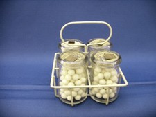 VINTAGE GLASS & TIN ANCO CANDY MILK CARRIER W/ BOTTLES TOY CANDY CONTAINER 1936 picture