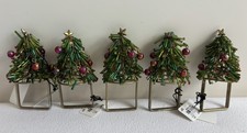 VTG  Pier One Set 5 Beaded Napkin Rings Christmas Tree w Star Whimsical 90s Tags picture