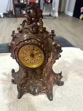 Original Antique Vintage Metal Mechanical Desk Clock, Analog Arabic, Chicago picture