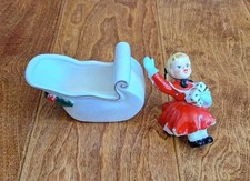 Vintage Napco Christmas Girl Sleigh Figurine Planter JAPAN S1710B Flaw Read  picture