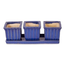 Durable Ceramic Blue Square Ceramic Small Planter Home Decorative Collectible picture