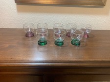 SET OF 9 GLASS SHOT GLASSES WITH RED AND GREEN BOTTOMS picture