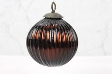 Antique Rich Brown Ribbed Glass Christmas Ornament Ball Vintage Kugel Design picture