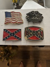 Vintage Waving Banner American Flag Fashion Belt Buckle Silver Tone Enamel Color picture