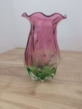 Vintage Hand Blown Art Glass Teleflora, Tulip Vase, Pink & Green picture