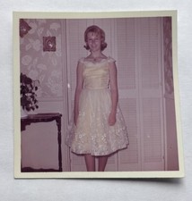 Vintage Photo Teen Girl Prom Party Dress Flared Dress Mid Century Color Snapshot picture