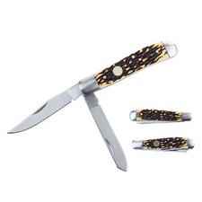 Classic Old School Style Bone Stag Acrylic Handle 2 Blades Trapper Pocket Knife picture