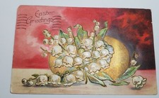 Vtg 1900s Happy Easter Greetings Embossed Gilted Postcard Lilly's Bunny Rabbit  picture