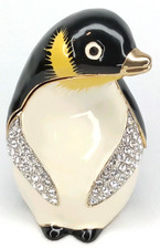 Vintage 1980s Rucinni Penguin Jeweled Enamel & Crystals Trinket Box picture
