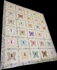 Vintage Sweet Butterfly Quilt Top Butterflies Applique Handmade Squares picture