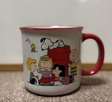 Peanuts Snoopy & Woodstock Charlie Brown Lucy Linus Ceramic Mug White/Red picture
