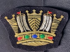 Vintage Royal Navy Coronet Blazer Badge Hand Embroidered Gold Wire Bullion Patch picture