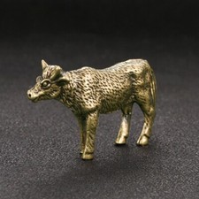 Solid Brass Milk Cow Figurine Miniature Statue Tea Pet Ornament Lucky Animal EDC picture