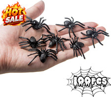 100 Pcs Fake Black Plastic Spiders Realistic Small Halloween Prank Party Decor picture