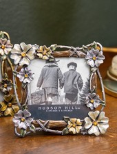 Pair of Vintage Hudson Hill Floral Enamel 4 X 4Photo Frames| Excellent Condition picture