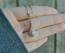 Art Deco Round Cut Lab Created Diamond Vintage Charm Wedding 925 Silver Pendant picture