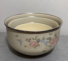 PFALTZGRAFF Tea Rose Enamel Nesting Set of 3 Mixing Bowls Cream French Country picture