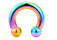 1 8g 1/2 Rainbow horseshoe PVD 316L Surgical Steel Piecing Barbell Scrotum Ring picture