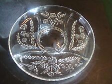 12 INCH HEAVY CLEAR GLASS  DIVIDED RELISH DISH FLORAL DESIGN picture