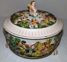 Vtg Capodimonte Cherub Box Porcelain Round Lidded Bowl Candy Dish Vanity Italy😇 picture