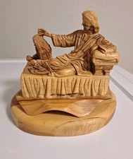Rare Hand Carved Olive Wood Mary  Magdalene And Jesus Statue Made In Bethlehem picture