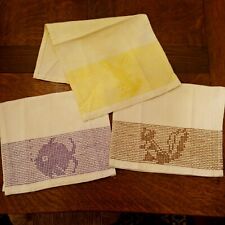 3-Pc Vintage First Embroidery of 10-year-old Mid 40's Embroidered Cloths Towels picture