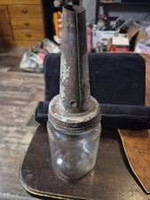 Vintage Huffman Motor Oil Metal Pour Spout on 1930s Kerr Self Sealing Mason Jar picture