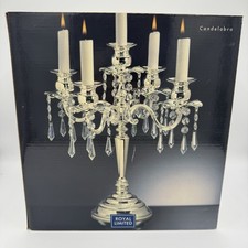 Royal Limited Lacquered Silverplated 5 Arm Candelabra Crystal Accents New In Box picture