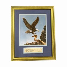 Vintage Bald Eagle Print Crystal Skelley Psalms 103:5 Gold Frame Religious picture