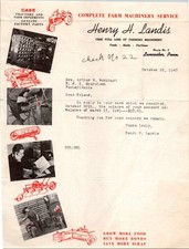 Henry Landis Lancaster PA 1945 Graphic Letterhead Case Tractors Farm Machinery picture