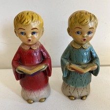 Vintage Chalkware Choir Boy Figurines Set of 2 Children Figurines Christmas Sing picture
